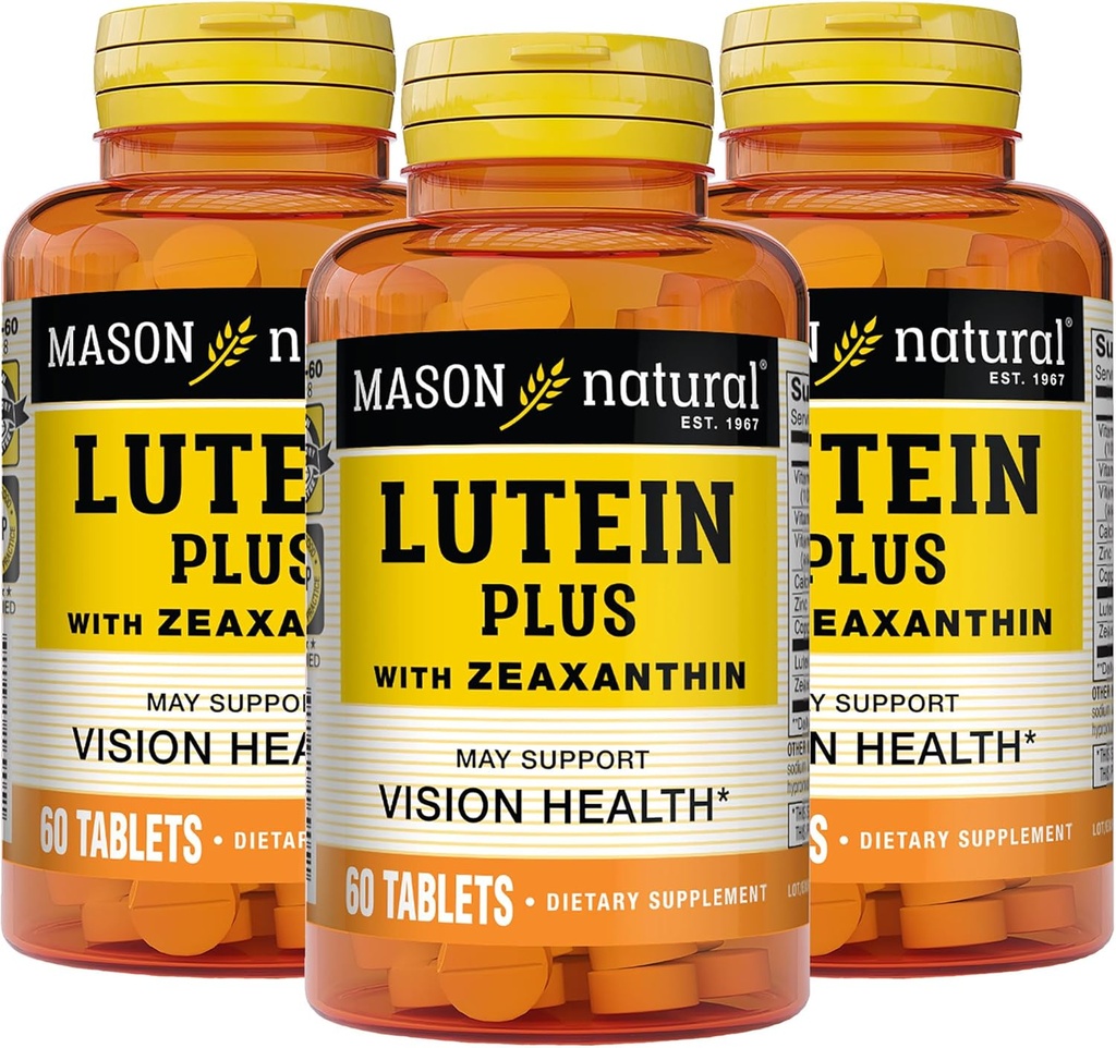 MASON NATUURLIJKE Luteïne Plus met Zeaxanthine, Eye Health & Vision Support Supplement, Vitaminen A, C, E, Zink & koper, 60 tabletten (verpakking van 3)