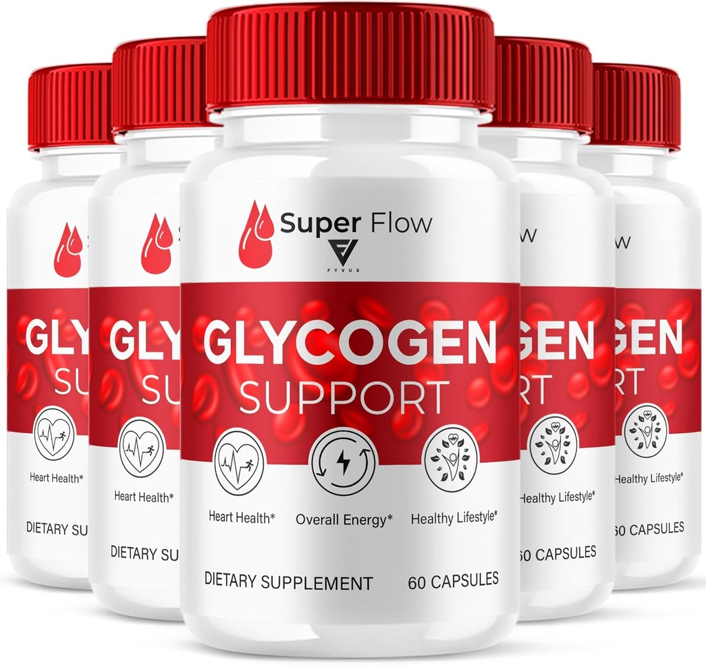 (5 Pack) Super Flow SuperFlow Glycogen Support Capsules, Super Flow Advanced Glycogen Health and Blood Wellness Support Supplement, SuperFlow maximale sterkte Glyco Formula Supplement (300 capsules)