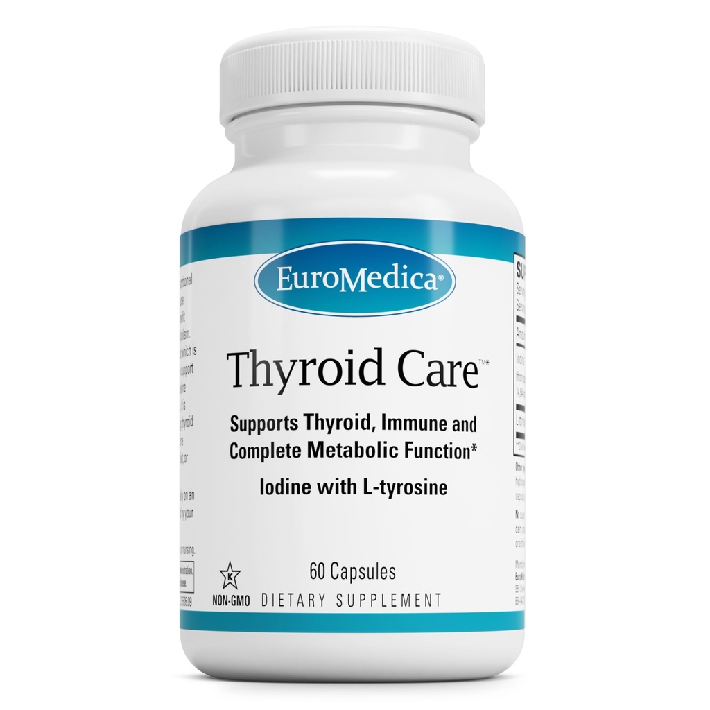 EuroMedica Thyroid Care - Immune Health & Energy Support Formula - Voedingssupplement met jodium voor schildkliergezondheidsondersteuning - Wellness Supplement met L-tyrosine - 60 capsules