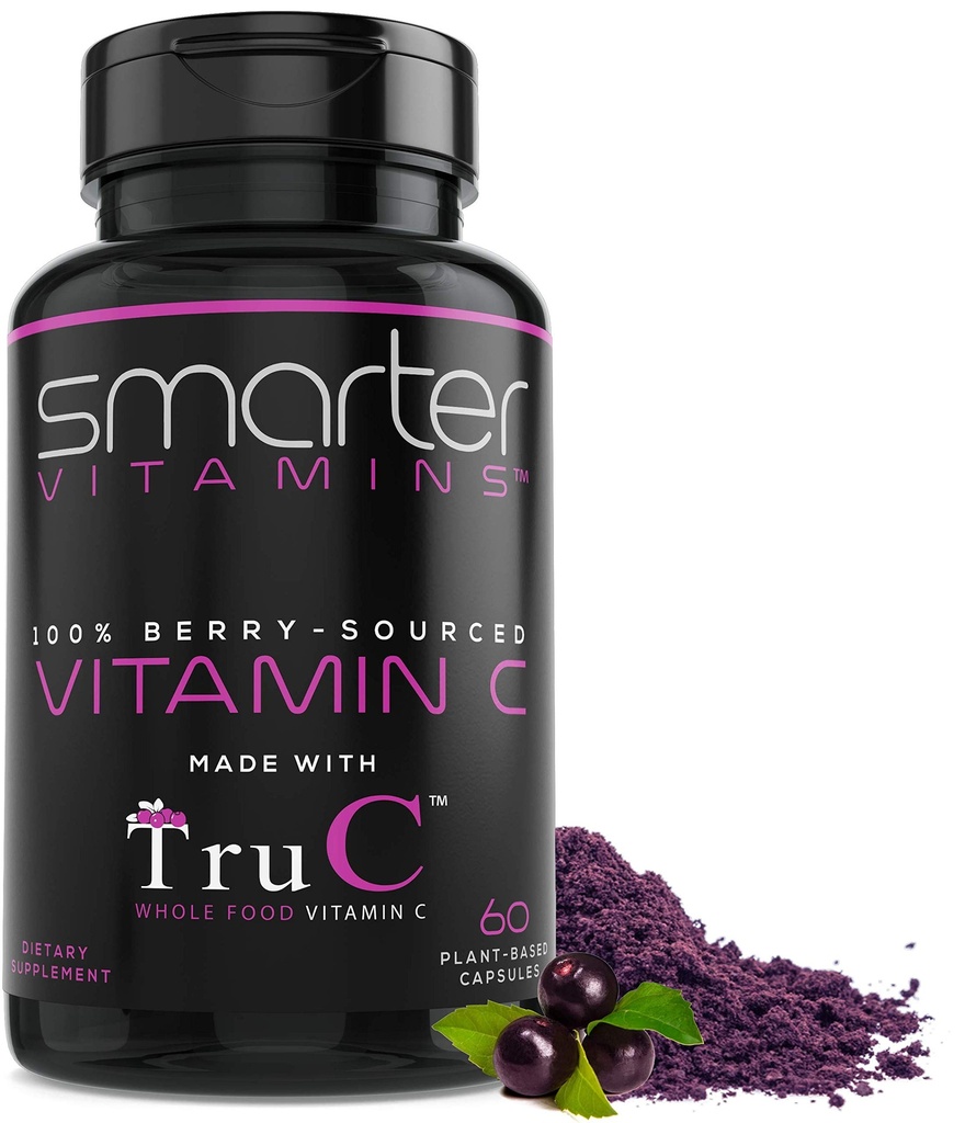 Smarter Raw Whole Food Vitamin C from Berries, Premium Antioxidants, Bioflavonoids & Polyphenols, 60 Vegan Capsules