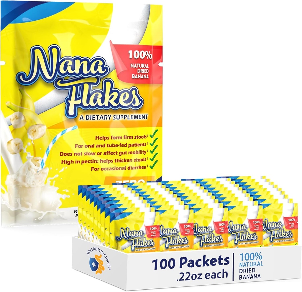 Nana Flakes 100% Pure Banana Flakes Medical Food Powder - Verminderen van de vetopname en natuurlijke remedie voor diarree & hartverbranding - Grote bron van eiwit& vezel (100 single-server Packs)