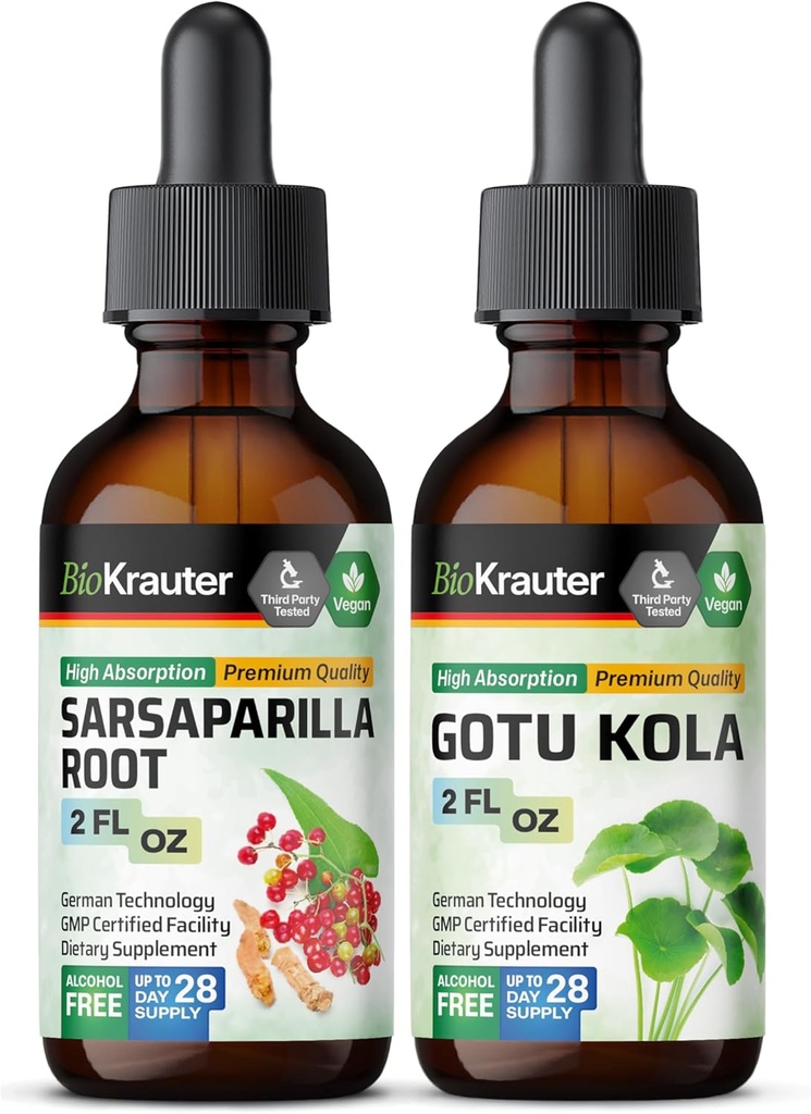 BIO KRAUTER Sarsaparilla Tinctuur 2 Fl. Oz. & Gotu Kola Tinctuur 2 Fl. Oz.