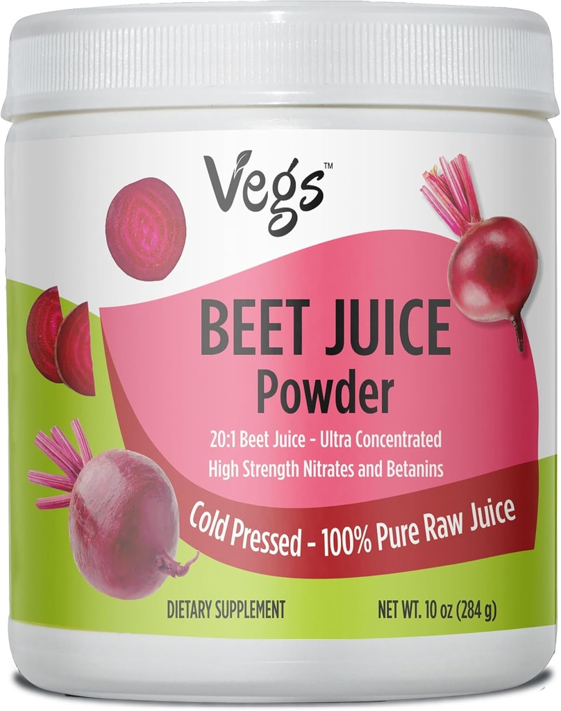 Beetwortelsappoeder, 20x ultrageconcentreerd, bevroren gedroogde bietensap - hoge sterkte nitraten, Circulatie superfood - Boost stikstofoxide en energie - non-GMO biologisch bietenpoeder, 10 oz