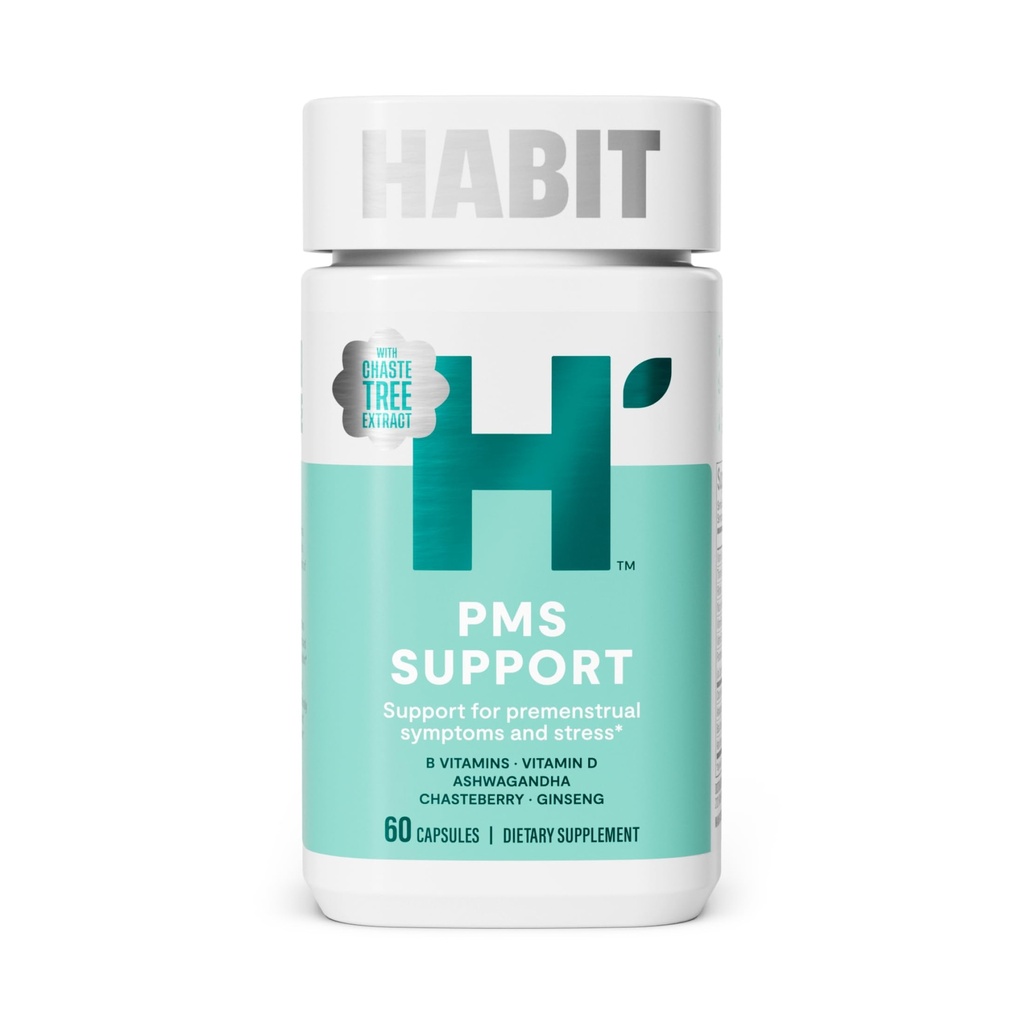 Habit PMS Support Supplement for Women (60 Capsules) - Supports Premenstrual Symptoms & Stress, Hormone Balance, Mood, B Vitamins, Vitamin D, Chasteberry, Ashwagandha, Gluten-Free, Non-GMO (1 Pack)