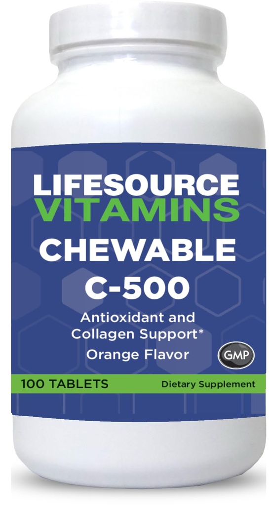 LifeSource Vitaminen Vitamine C 500 mg - 100 Kauwtabletten - Amazing Orange Flavor - Gezoet w/Stevia
