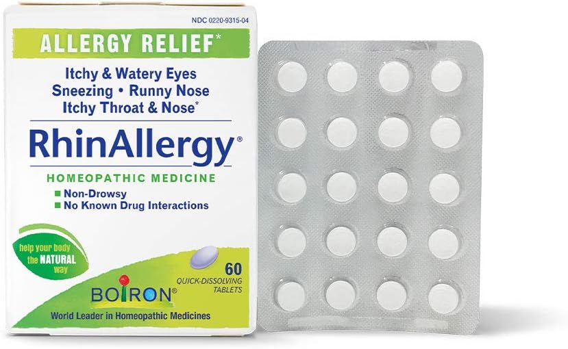Boiron RhinAllergy Tablets for Relief from Allergy Symptoms of Sneezing, Runny Nose, and Itchy Eyes or Throat - 60 Count