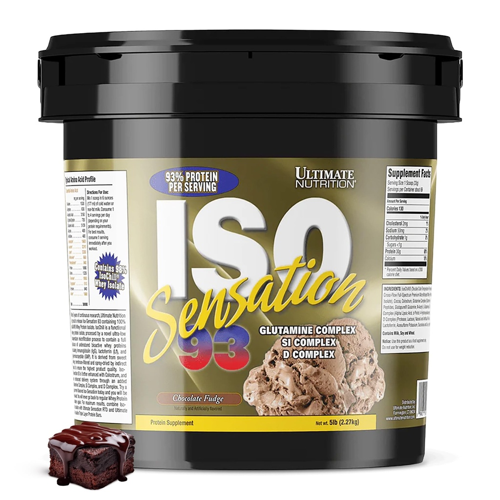 Ultimate Nutrition Iso Sensation 93 met Glutamine, Wei Protein Isolaatpoeder, 30 Gram Proteïne, Lage Carb Proteïne Shakes, Keto Friendly, 5 Pounds, Chocolade Fudge Flavoured