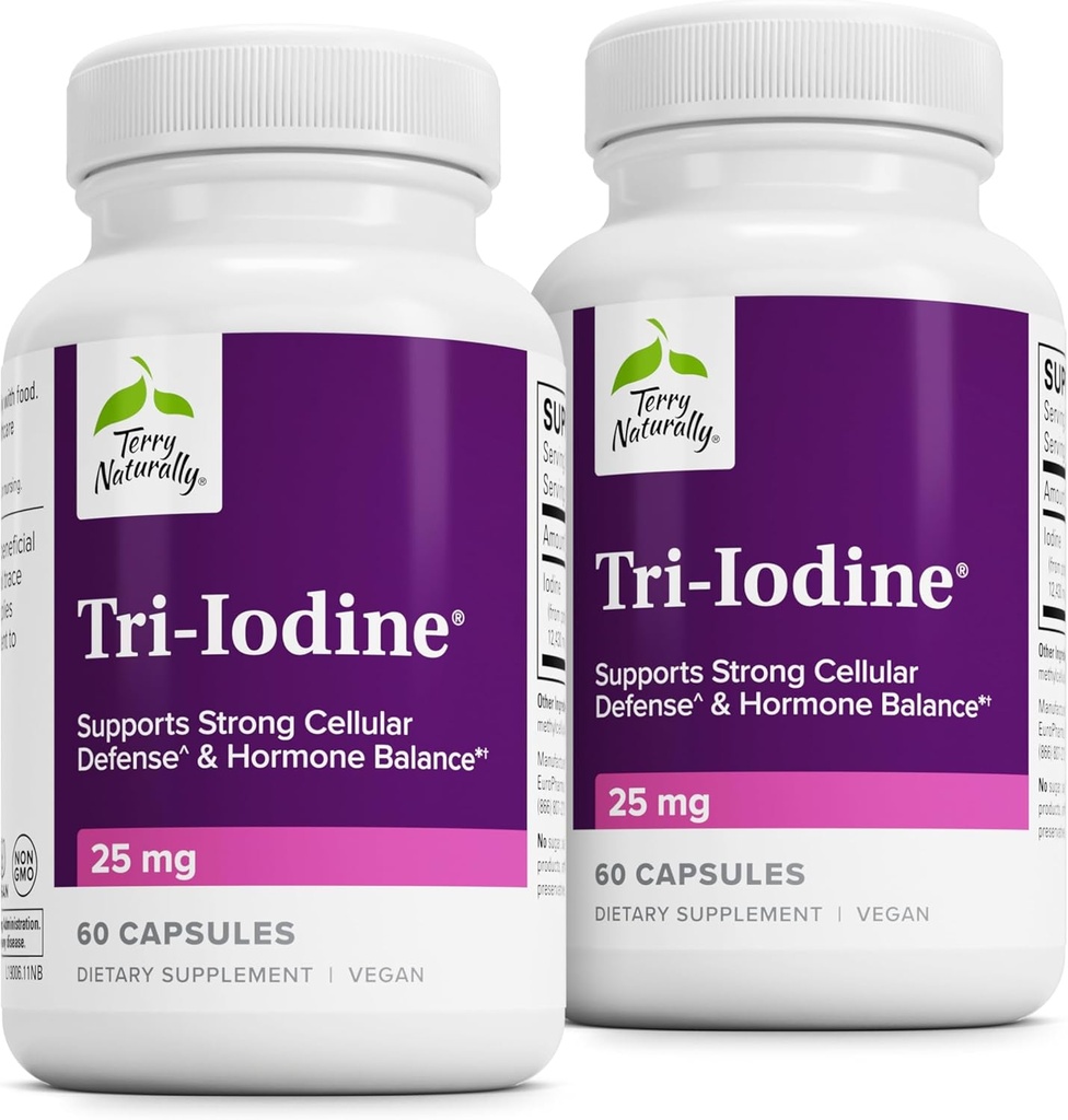 Terry natuurlijk Tri-jodium - Dieetsupplement voor borst- en prostaatgezondheidsondersteuning - gezonde schildklierfunctie supplement Hulp - 25 mg, 60 capsules, 2 Pack