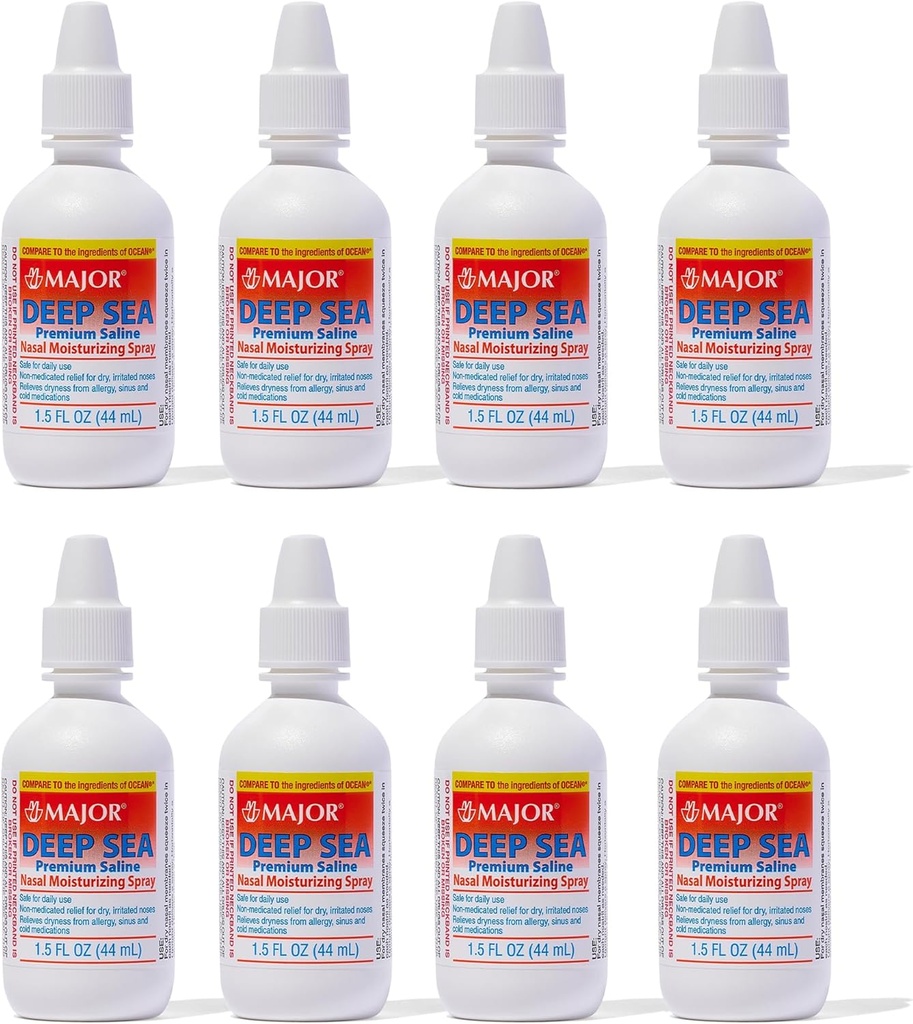 MAJOR Deep Sea Premium Saline - Nasal Moisturizing Spray for Dryness and Irritation Relief - Natriumchloride 0,65% - 1,5 Fl. Oz (8 Pack)
