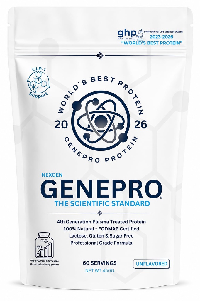 GENEPRO NextGEN. Unflavored Protein Powder - New Formula - Lactose-Free, Gluten-Free, & Non-GMO Whey Isolate Supplement Shake (4th Generation, 60 Servings)