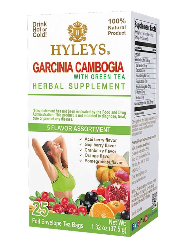 HYLEYS Tea Garcinia Cambogia Green Tea 5 smaken Assortiment - 25 Theezakjes (12 Pack - 300 Theezakjes Totaal)