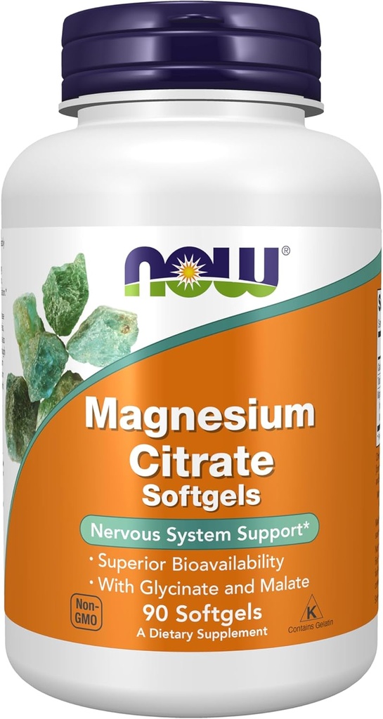 NU Voedingssupplementen, Magnesium Citroen, Met Glycinate & Malate, Zenuwstelselondersteuning*, 90 Softgels