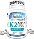 Bio Absorb Vitamine K2 MK-7 Form Supplement. 100 mcg. 200-Day Supply (200 Veggie Capsules).