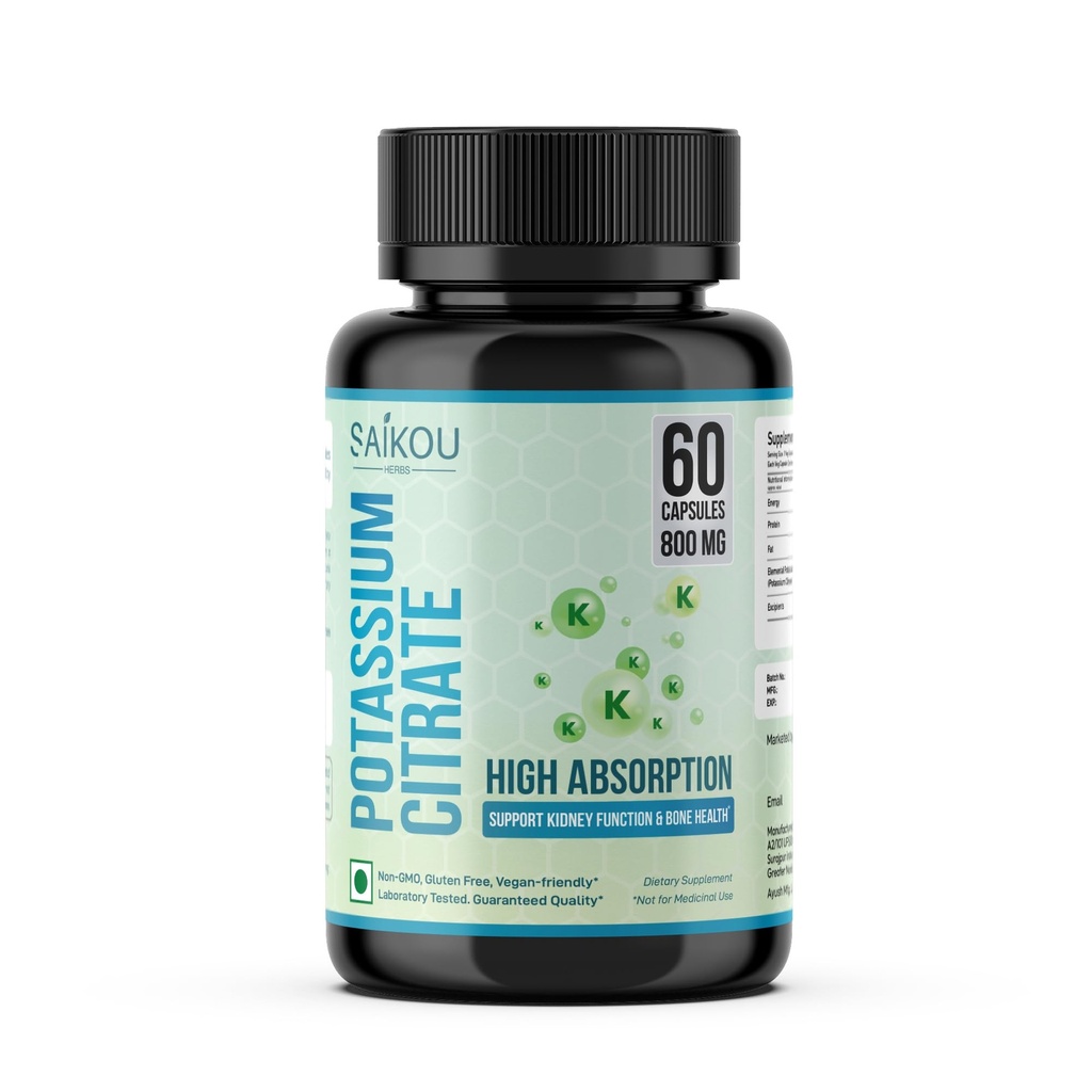 Kalium citraat 800 mg Hoge Absorptie Kalium Supplement - 60 Servings Ondersteunt Electrolyte Balance - Puur en krachtig