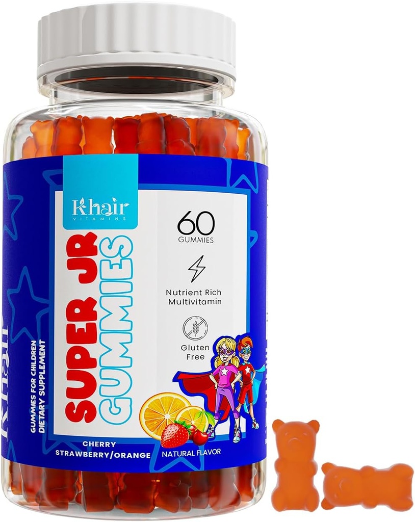 Khair Halal Kids Multivitaminen - Vegetarische, niet-GMO, Glutenvrij, Gelatinevrij - Essentiële Vitaminen voor kinderen: Vitamine A C E D B12 & Vitamine B6-60 Gummies