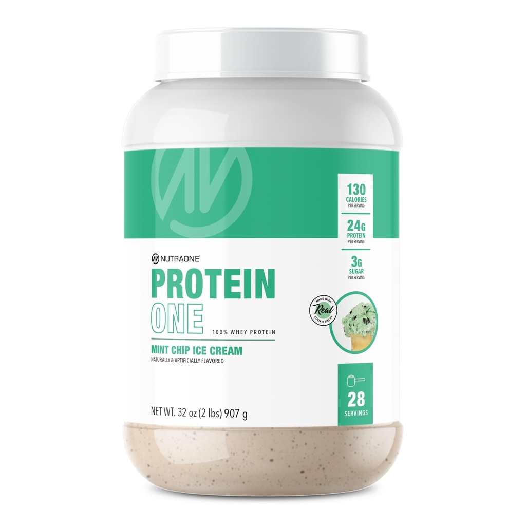 NutraOne ProteinOne Wei Protein Promote Recovery and Build Muscle with a Proteine Shake Powder for Men & Women (Mint Chip Ice Cream, 2 LB)