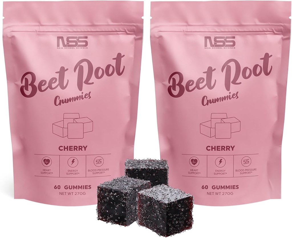 Beetwortel Gummies met kersensmaak, bietenkauwtabletten met toegevoegde druivenzaadextract - natuurlijke kleur & smaak - rode bietenkauwers voor training, gezondheid en Wellness Gummies (120ct)