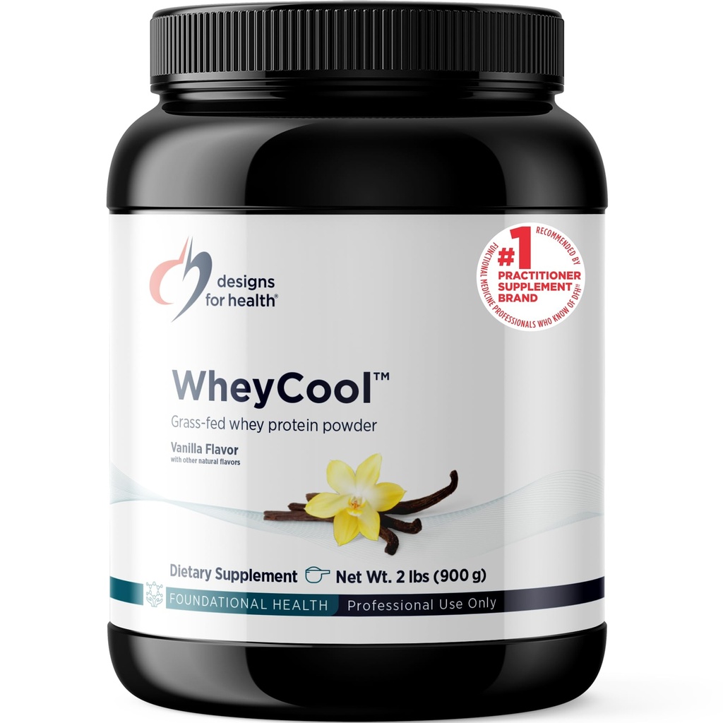 Designs for Health WheyCool - Grass Fed Whey Protein Powder Supplement met 22g Proteïne, May Support Atleten, Muscles + Energy - Non-GMO + Glutenvrij, Vanille (30 Servers / 900g)