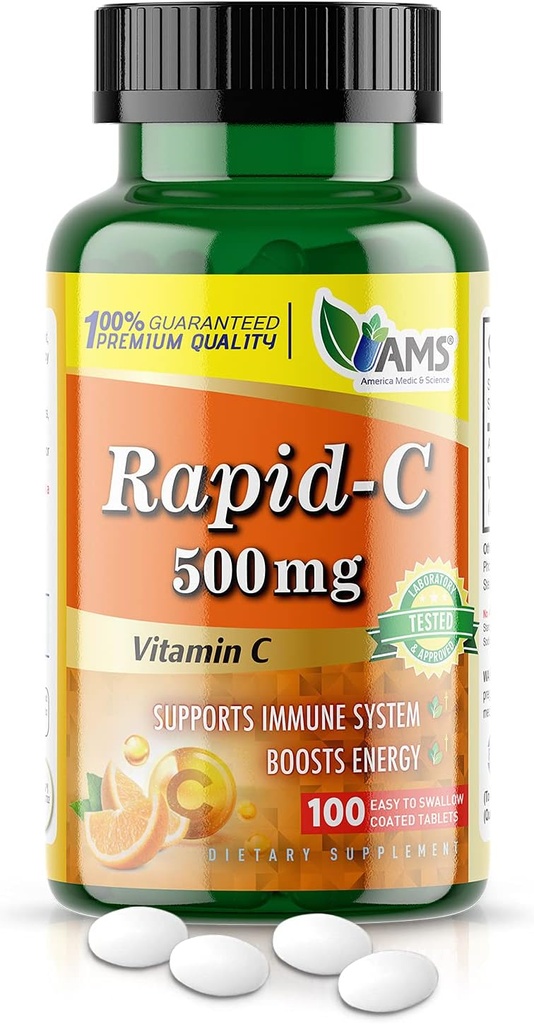 America Medic & Science Rapid-C 500mg Supplement - Vitamine C voor Energie Boost, Immuun systeem ondersteuning, Anti-oxidant