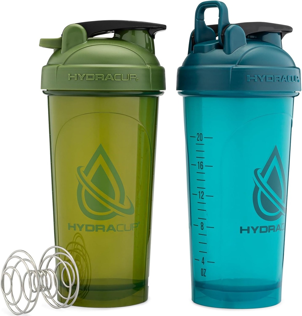 Hydra Cup ProFlow [2 Pack] 28 oz Shaker Flessen voor eiwitshakes, Shaker Cups met Ball Blender Whisk, Shaker Bottle met handvat, Travel To Go, BPA Free (Green & Blue, 2 Pack)