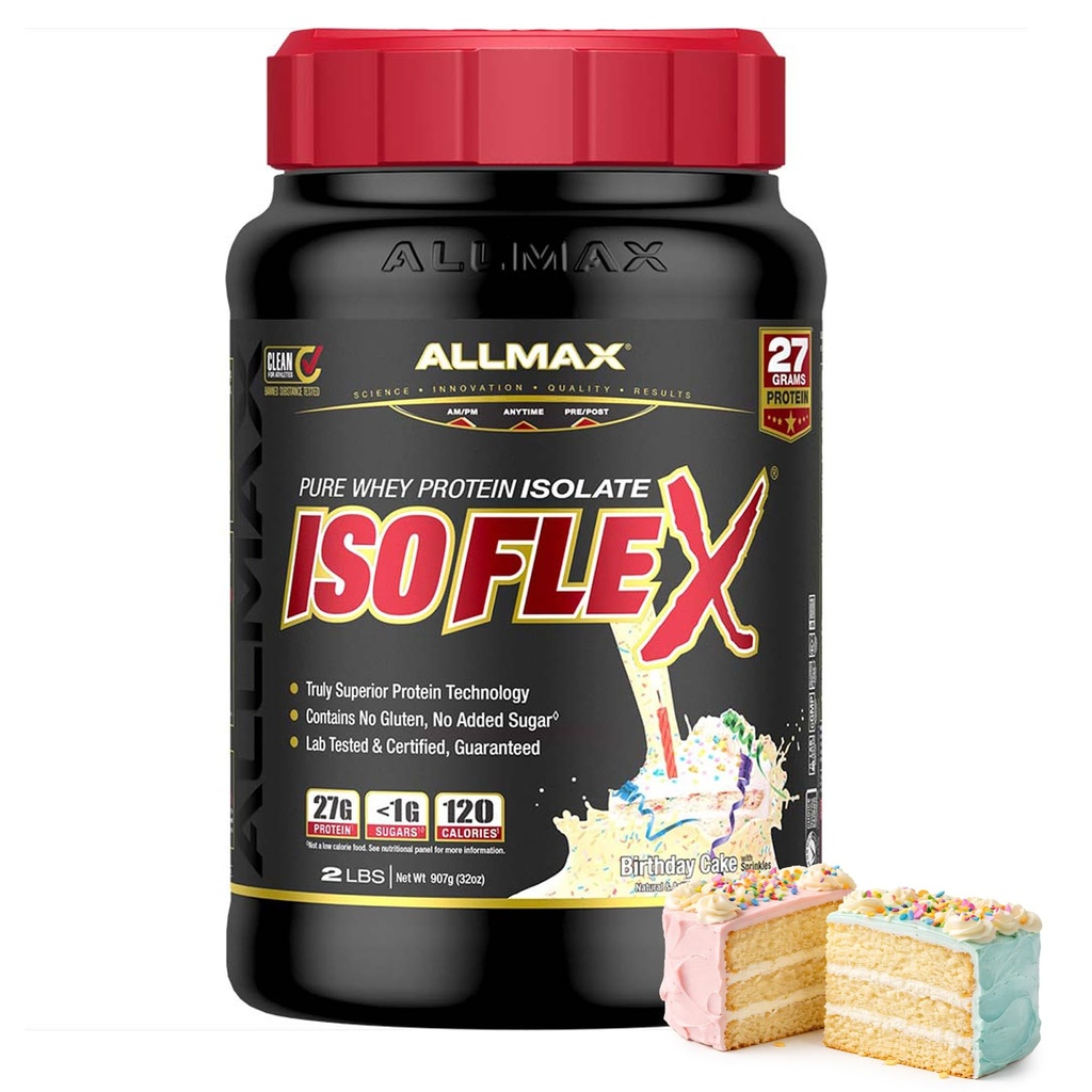 ALLMAX Nutrition - ISOFLEX Wei Proteïnepoeder, Wei Proteïne Isolaat, 27g Proteïne, Verjaardagstaart, 2 Pond