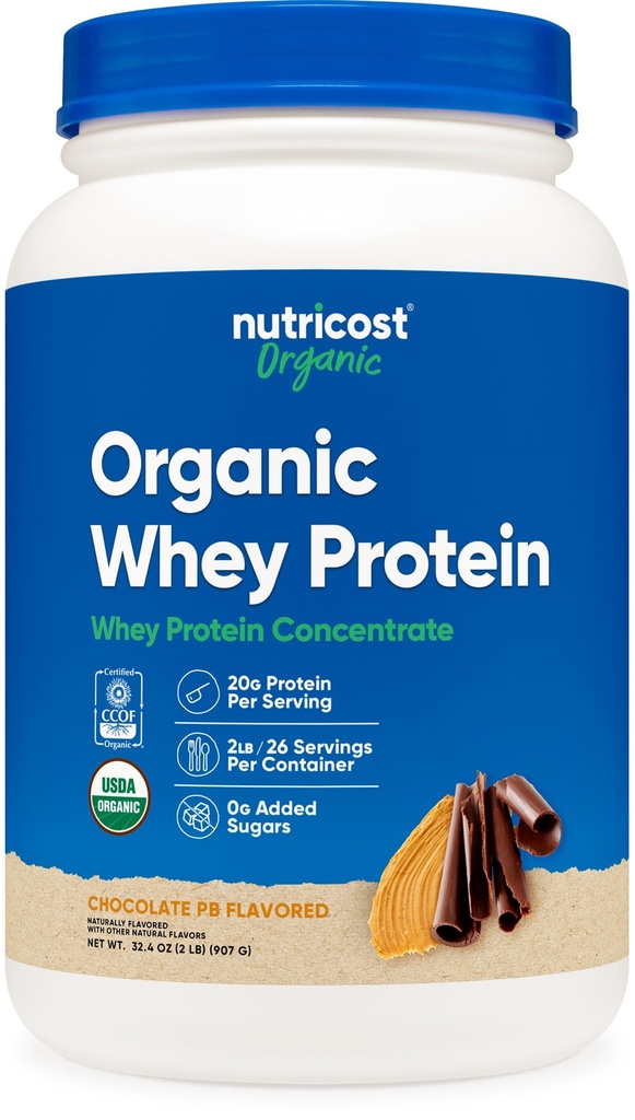 Nutricost Biologische Wei Proteïne Concentraat, Chocolade Pindakaas Smaak, (2LBS) - Glutenvrij, Non-GMO