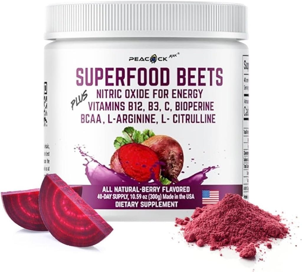 Superfood bietenpoeder, 10.59oz 40 porties - Rode bietenpoeder Biologische bietenwortel Blend with Green Tea & Berry Flavor, Non-GMO, Plant-Based Drink Mix