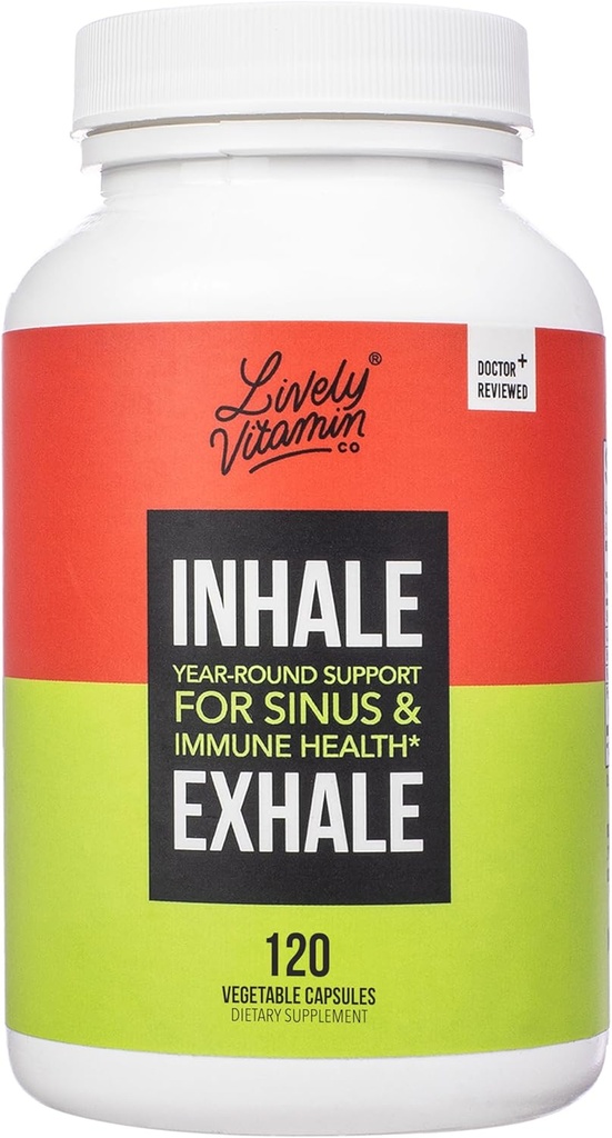 LEVEND VITAMINE CO. Adem uitademen - Helpt kalmeren Allergieën - Itchy Watery Eyes - Allergie Symptoom Relief - Neus Congestie - Heldere ademhaling - Allergische respons - Hoesten - niezen - 120 capsules