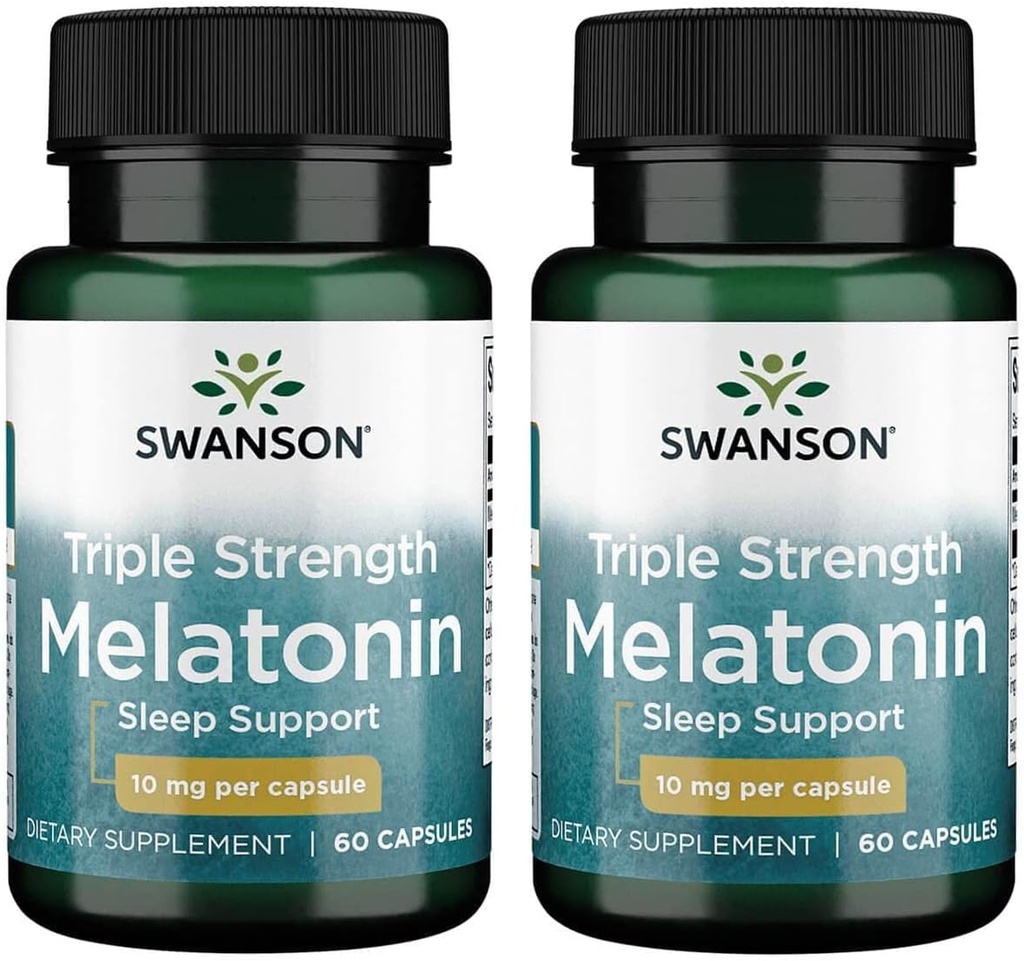 Swanson Triple Strength Melatonine - Natuurlijke slaapondersteuning voor verstoorde slaapcycli - (60 capsules, 10mg Each) 2 Pack