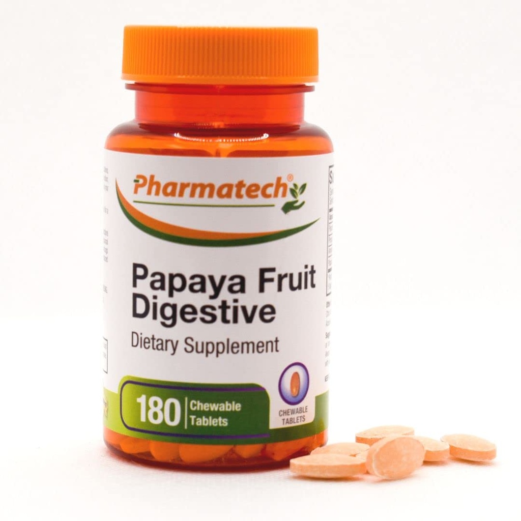 Papaya Fruit Digestief, Verbeter de spijsvertering, smakelijke smaak, Enzyme Supplement, voor opgeblazen en constipatie, Gas Relief, 180 Kauwtabletten