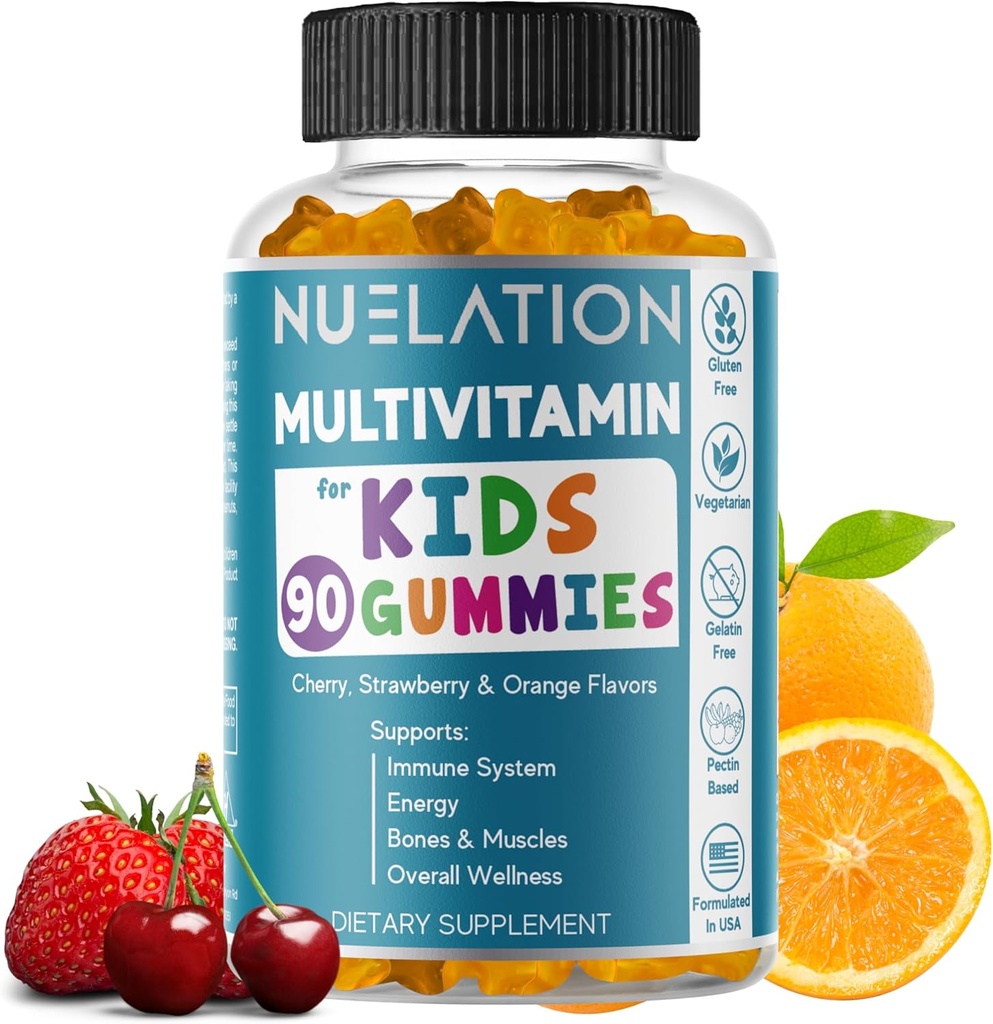 Gummy Vitaminen voor kinderen 45 dagen levering - Vegetarisch, Glutenvrij, Gelatinevrij, Multivitamine Gummies voor kinderen ter ondersteuning van het immuunsysteem en de algehele welzijn