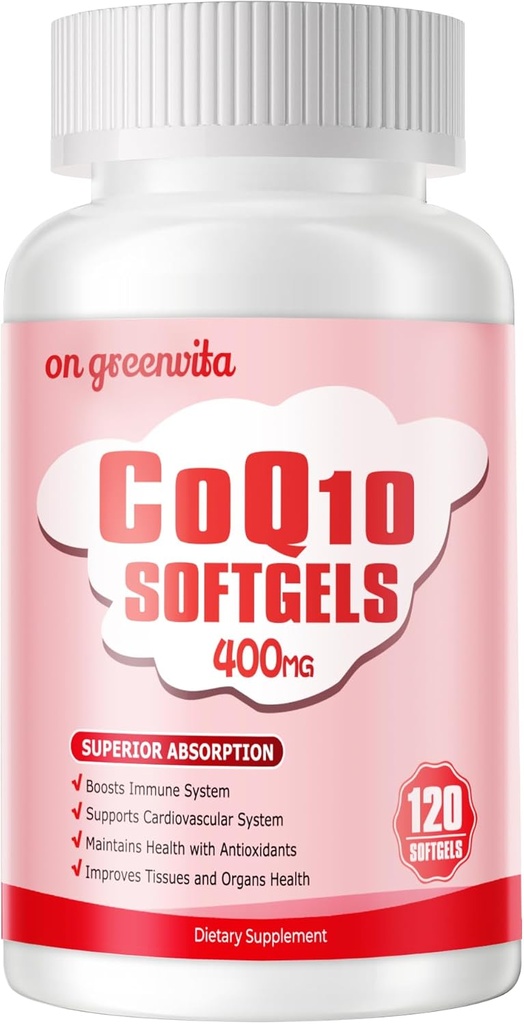 CoQ10-400mg-Softgels met PQQ, BioPerine & Omega-3, Coenzyme Q10(Ubichinon) Supplement voor hoge absorptie, krachtige antioxidant, ondersteuning hart en energieproductie, 120 porties