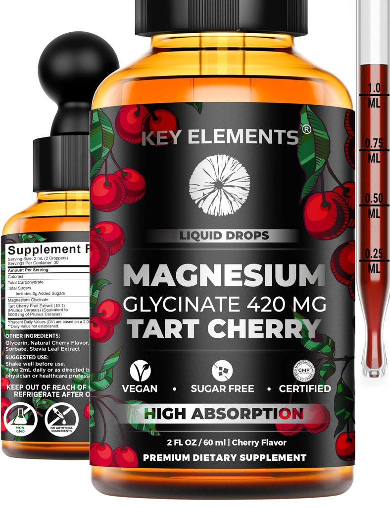 Vloeibaar Magnesium Glycinate 420 Mg met natuurlijke Tart Cherry Extract 
