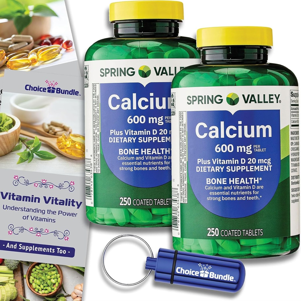 Choice Bundle Spring Valley Calcium Plus Vitamine D Tablets 600 mg 250 Ct 2 pk (500 Total) + 
