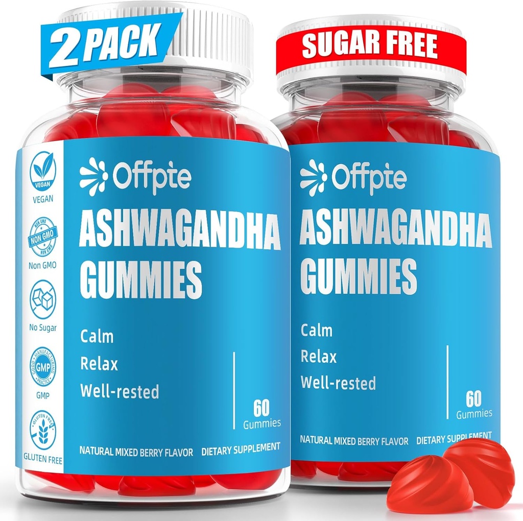 Ashwagandha Gummies Sugar Free voor vrouwen Mannen, Hoge Potentie Ashwagandha Root Extract Supplementen met L-Theanine GABA Kamille Turmeric Vitamine D3 B12 voor Stress Volwassenen Vegan (Mixed Berry)