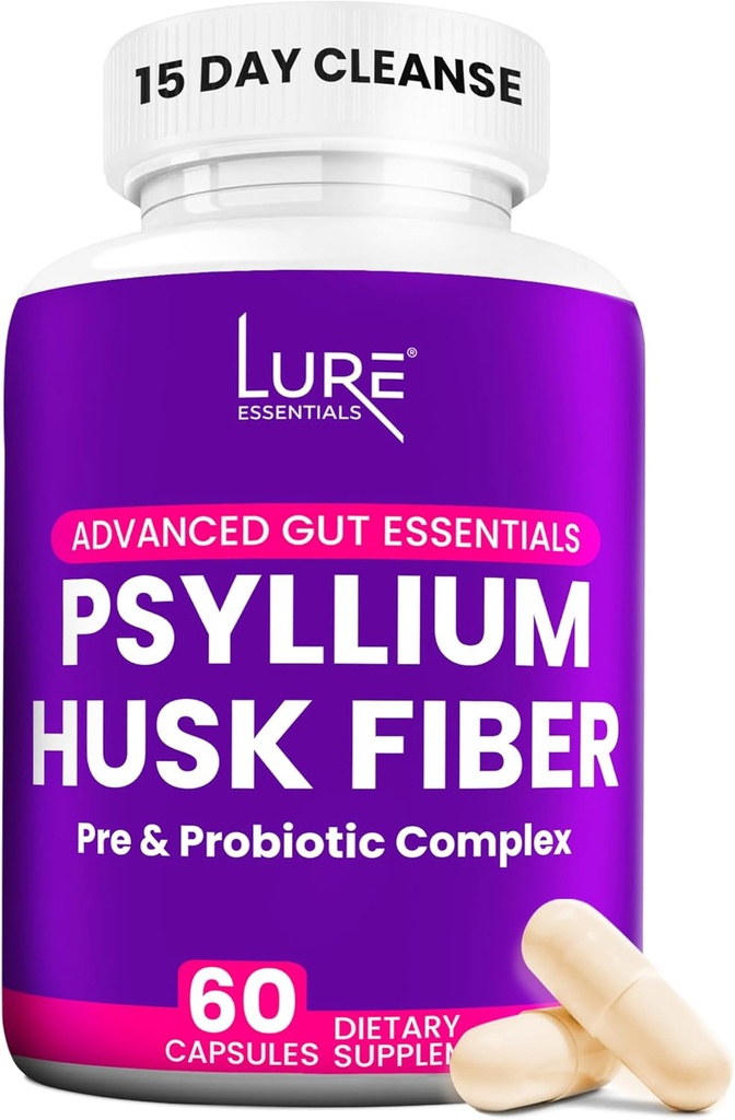 Lure Essentials Psyllium Husk Capsules voor Colon Cleanse - Prebiotische en Probiotische Fiber