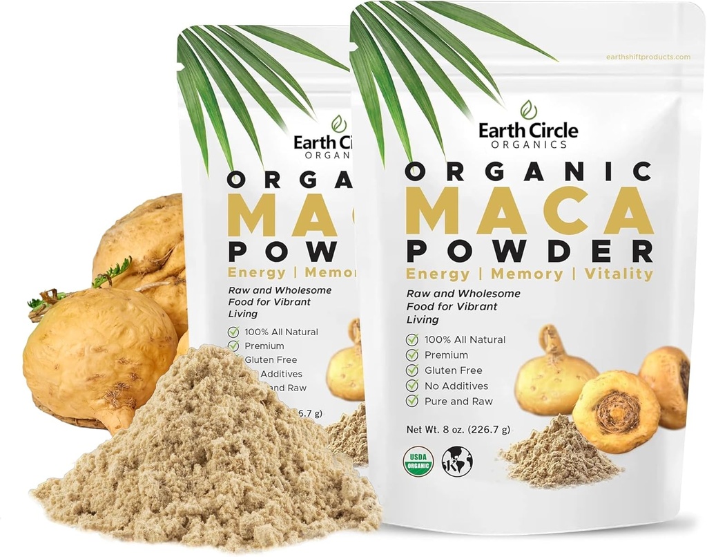 Earth Circle Organics Yellow Maca Root Powder, Natural Superfood, helpt met energie, gewicht, en vrouwen vruchtbaarheid - Vegan - 8 Ounce (Pack of 2)