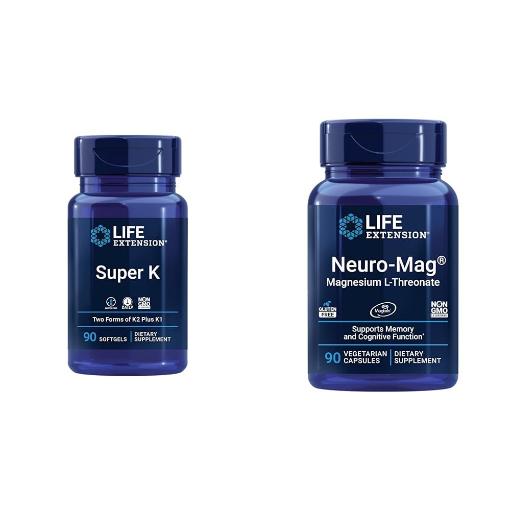 Life Extension Super K, Vitamine K1, Vitamine K2 mk-7, Vitamine K2 mk-4 & Neuro-mag Magnesium L-threonaat, Magnesium L-threonaat