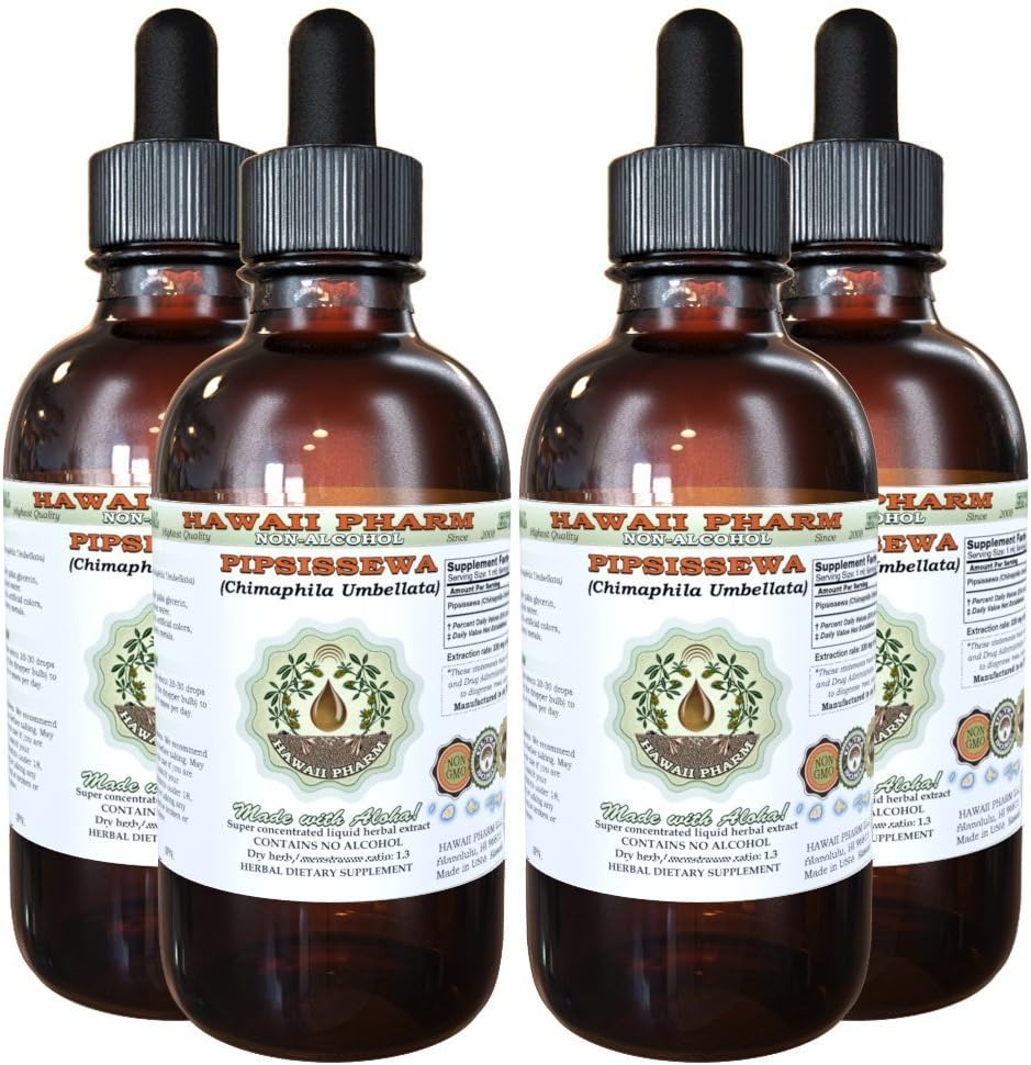 Pipsissewa Alcohol-Free Liquid Extract, Pipsissewa (Chimaphila umbellata) Dried Leaf Glycerite Natural Herbal Supplement, Hawaii Pharm, USA 4x4 fl.oz