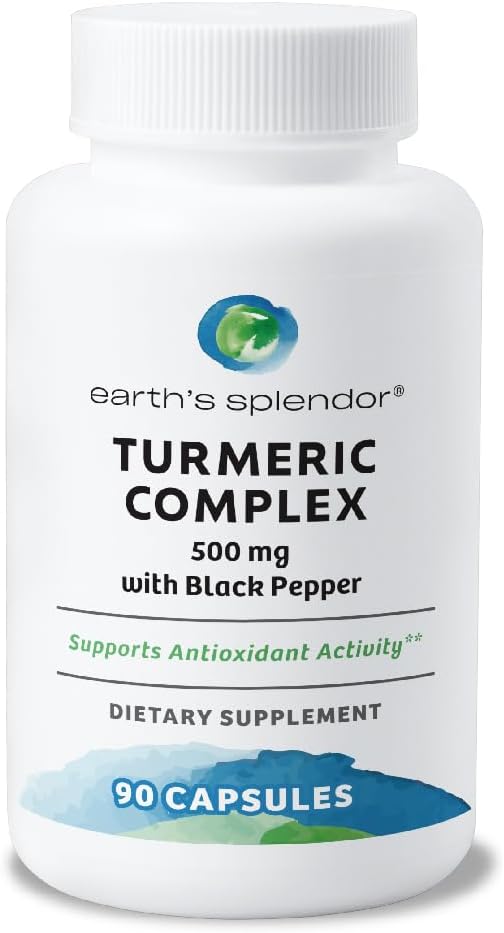 Earth's Splendor Kurkuma Complex 500mg met zwarte peper, 90 capsules - Ondersteunt antioxidante activiteit en gezamenlijke gezondheid* - 1,5 maand levering