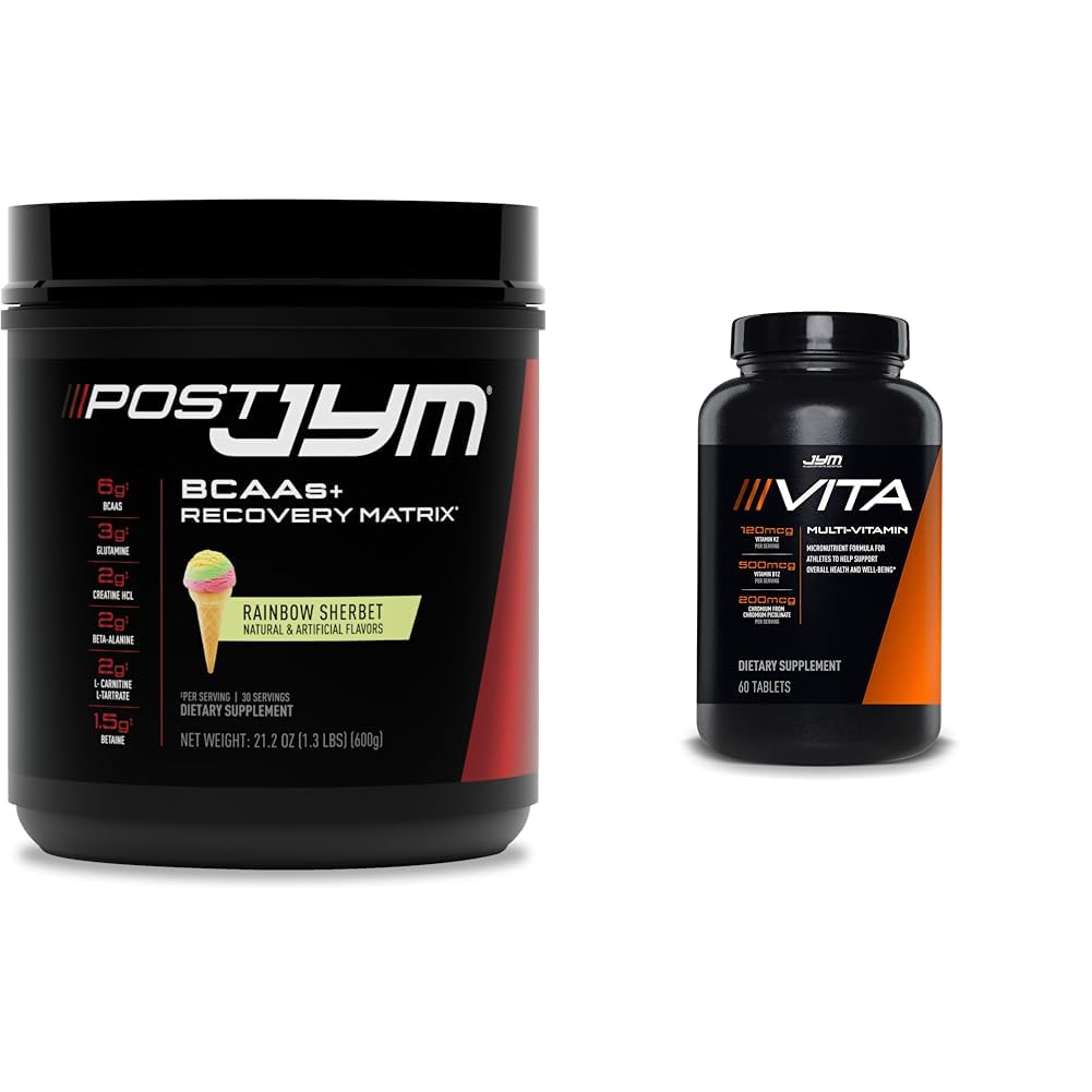Post JYM Active Matrix Post-workout met BCAA's, Glutamine & More Rainbow Sherbert Flavor + Vita JYM Multivitamine van atleet met meer dan 25 belangrijke ingrediënten 60 tabletten