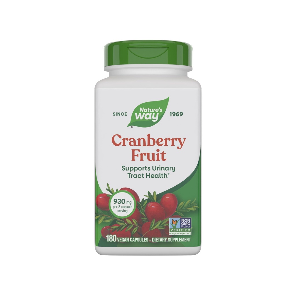 Nature's Way Cranberry Fruit, Cranberry Supplementen, Ondersteunt Urinaire Tract Gezondheid*, 930 mg per 2-Capsule Serving, 180 Capsules (Verpakking mei Vary)