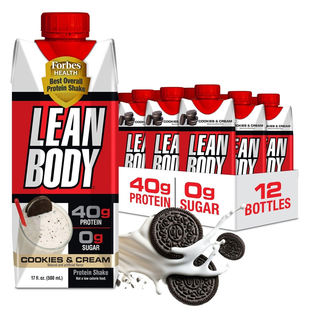 Lean Body Ready-to-Drink Cookies and Cream Protein Shake, 40g Protein, Whey Blend, 0 Sugar, Gluten No, 22 Vitaminen & Minerals, (Recyclebare Karton & Lid - Verpakking van 12) LABRADA , 17 Fl Oz (verpakking van 12)