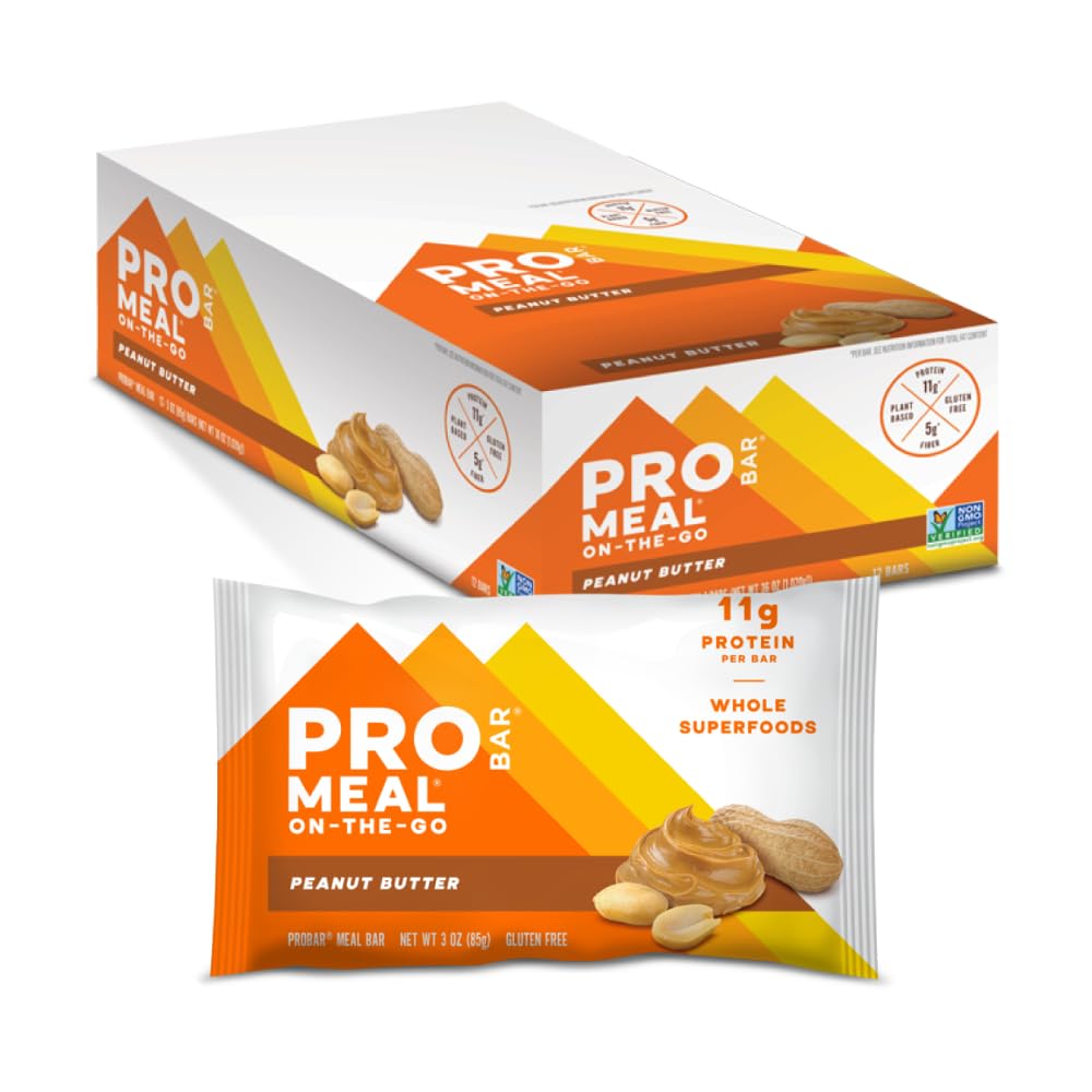 PROBAR - MEAL Bar, Peanut Butter, Non-GMO, Glutenvrije, gezonde, plantaardige basis, Whole-food Ingredients, Natural Energy (12 Tel.)