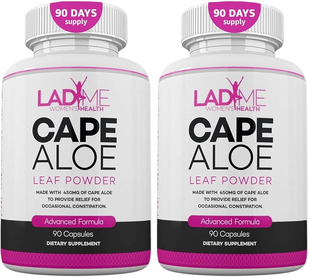 Pure Cape Aloe Herbal Laxative for Constipation Relief Healthy Bowel Movement Natural Colon Cleanse & Detox Dietary Supplement Designed for Women by Ladyme 180 Capsules