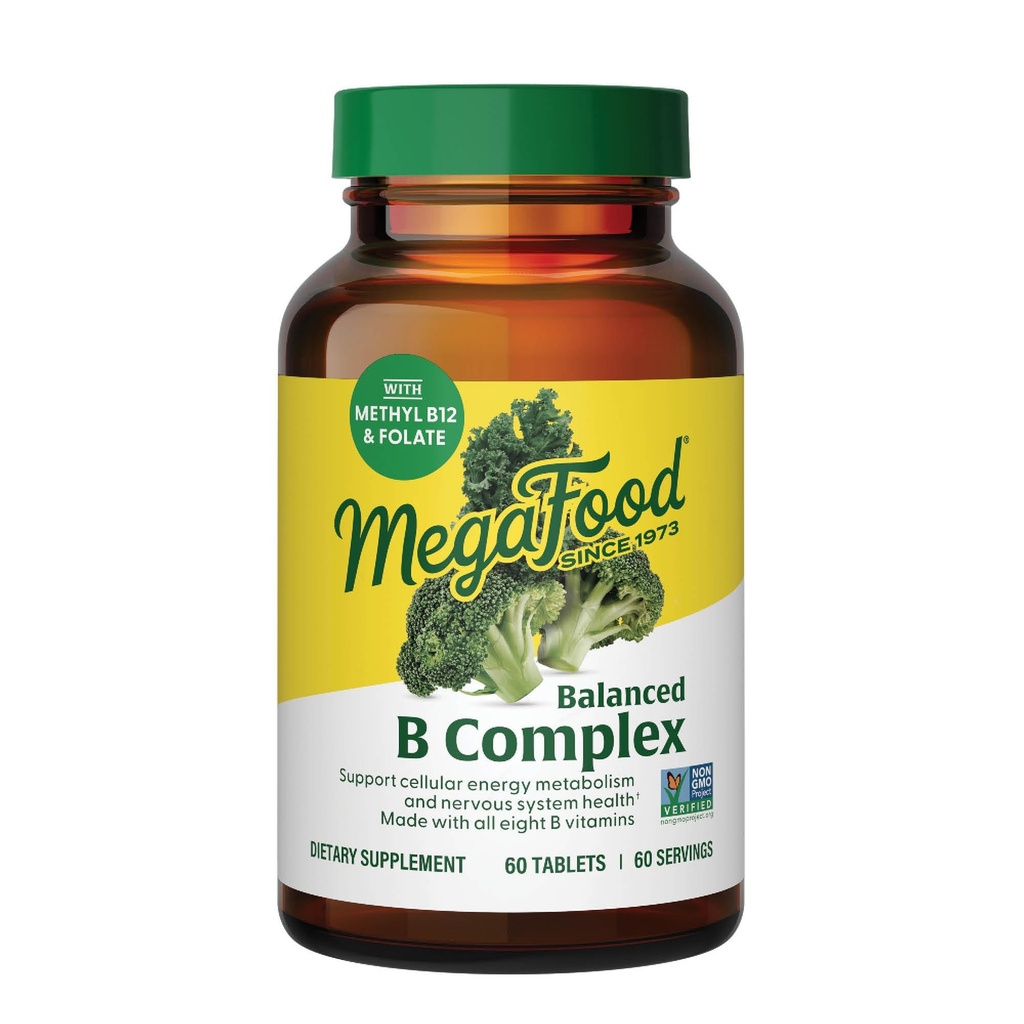 MegaFood Balanced B Complex - B Complex Vitamin Supplement - 8 B Vitaminen met inbegrip van vitamine B6, vitamine B12, folaat, biotine en meer - Ondersteunt de cellulaire energieproductie - Veganistisch, glutenvrij - 60 Tabs