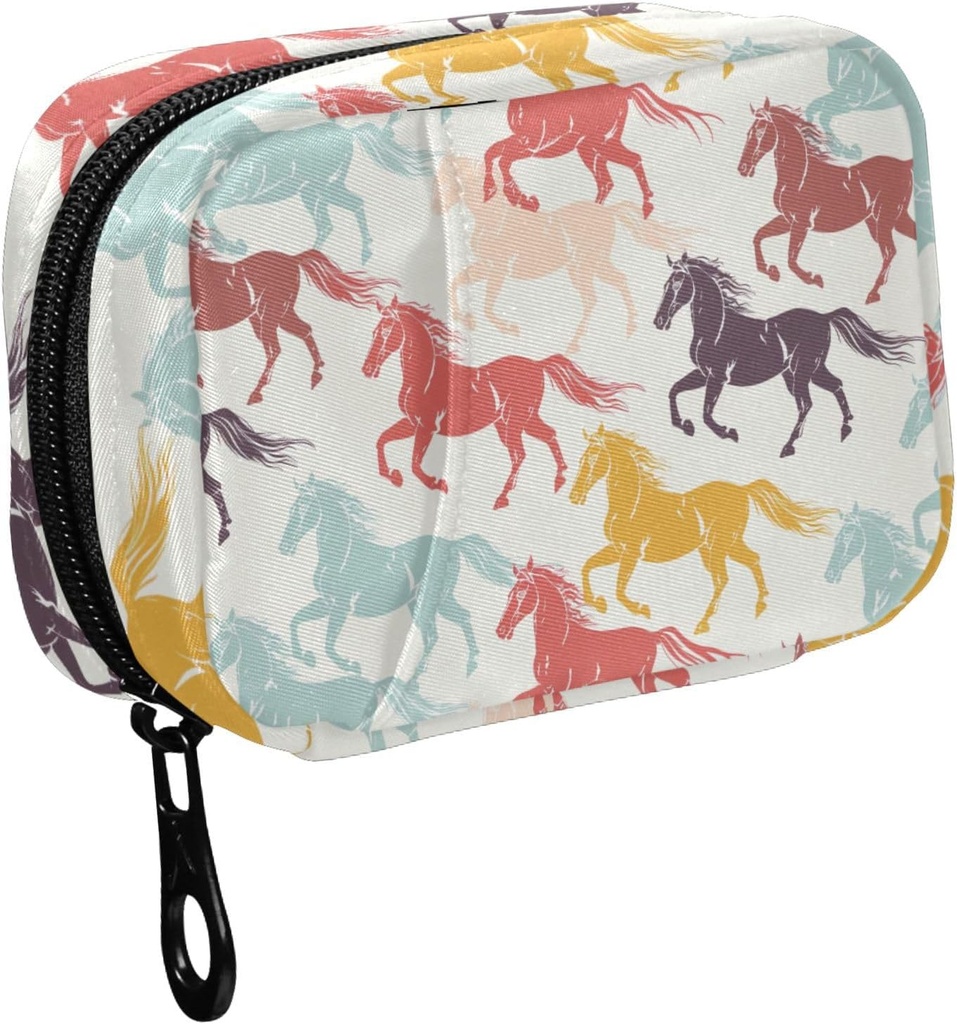 Fustyad Kleurrijke galoping paarden Silhouette pil Organizer voor Purse, Wekelijkse draagbare pil Box met rits naar opslag Vitaminen Visolie Medicijnen Supplementen