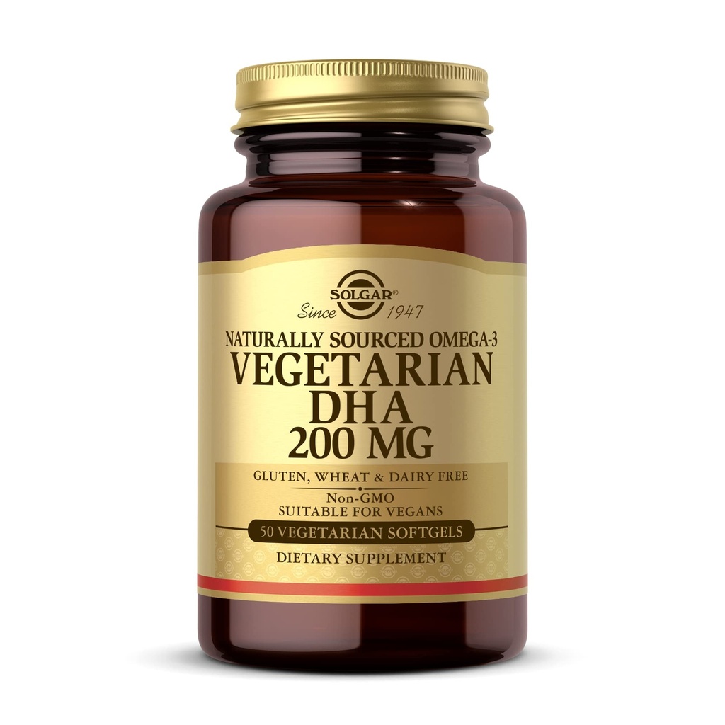 Solgar Vegetarische DHA 200 mg - 50 Vegetarische Softgels - Natuurlijk Bron Omega-3 - Veganistisch, Glutenvrij, Melkvrij - 50 porties