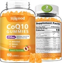 2 Pack CoQ10 Gummies, Plus Omega-3, Vitamine B3 en Zink, Magnesium, 5X Hoge Absorptie Co-enzym Q10 Supplementen, q10 voor Boost Cellular Energy, Potent Antioxidant & Brain, Peach Flavor, 120 Cts
