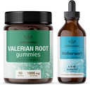 HERBAMAMA Valeriaan en moederwort Kit - bundel van 1800 mg Valeriaanwortelgompjes & moederwort Liquid Drops - Vegan, Non-GMO, Gelatine & Alcoholvrij - 2 Pack